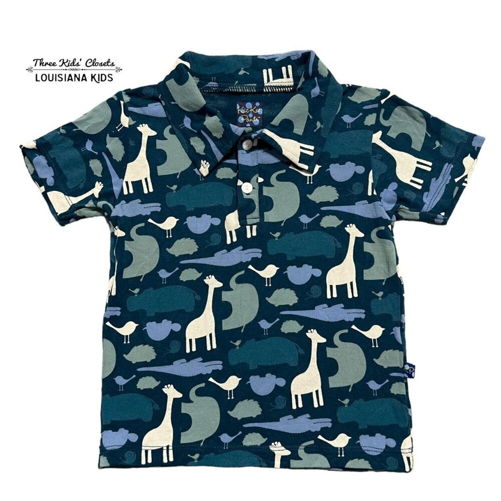 Kickee Pants 2T Bamboo Peacock Multi Animal Polo Shirt